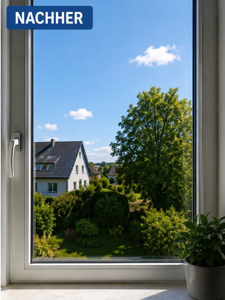 Klares Fenster nach der Reinigung