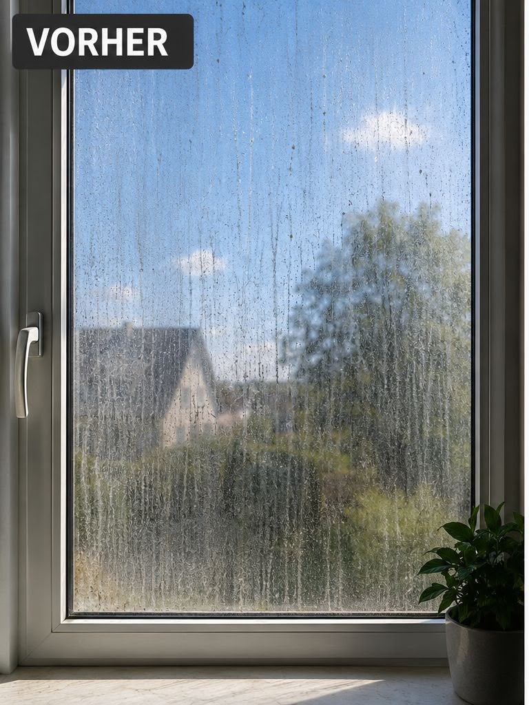 Verschmutztes Fenster vor der Reinigung